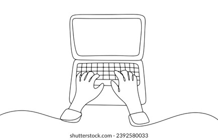 Un hombre trabaja en una laptop. Escribir. Día de tecleo. Ilustración vectorial. Imágenes producidas sin el uso de ningún tipo de software de IA en cualquier etapa. 