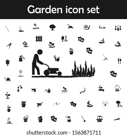 Man works with a lawn mower icon. Garden icons universal set for web and mobile