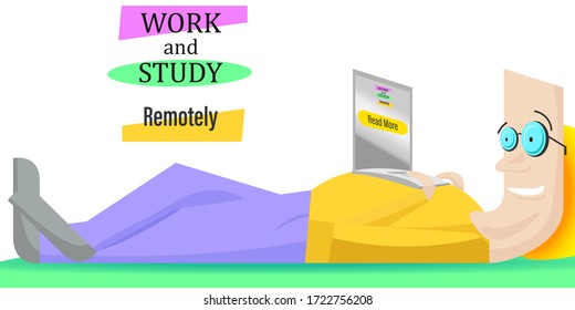 Man works and learns remotely using a laptop