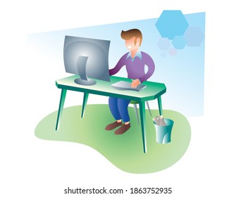 Man works on the computer