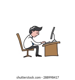 Man works on computer cartoon vector