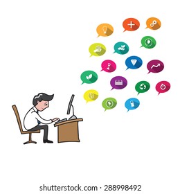 Man works on computer and ideas vector