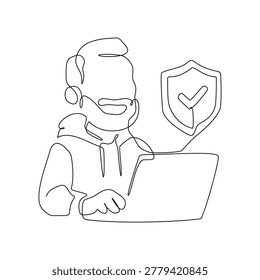Man works on a laptop with digital security ensured symbolizing online data protection and privacy