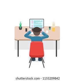 Man works on a laptop a program code. Programer at work. Programming design Concept. Vector illustration in trendy flat design style