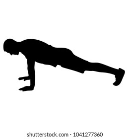 a man works for push-ups, silhouettes