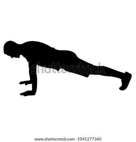 a man works for push-ups, silhouettes