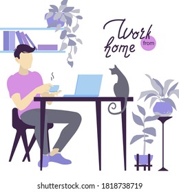 A man works remotely. Remotely make money. Work at the computer. Pandemic. Recommended to stay at home.

