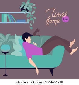 A man works remotely. Remotely make money. Work at the computer. Pandemic. Recommended to stay at home.
