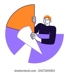 A man works with statistics piecing together a pie chart