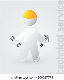 Man with works tools over white background