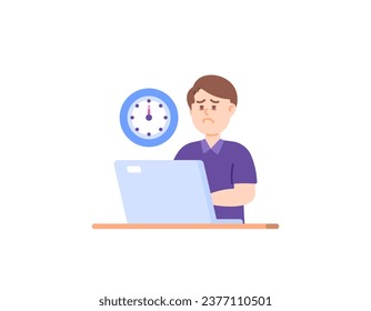 A man works until midnight. overtime work. The appearance of eye bags or dark circles due to frequent staying up late or lack of sleep. health problems. Flat or cartoon illustration design. vector 