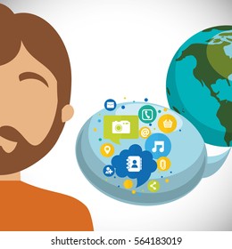 man world bubble speech communication social media vector illustration