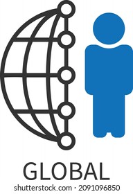 Man with world , global sign icon vector  