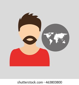 man in world map icon, vector illustration