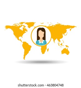 man in world map icon, vector illustration