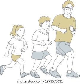 A man worried about obesity is running with his family