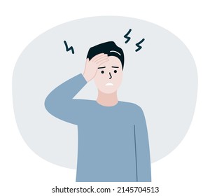 Man worrying about grey hair on head. Aging problem, maturity, beauty, hair care, lifestyle, treatment concept. Flat character vector isolated design illustration for web, banner, poster.