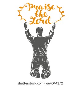 man worships God symbol of Christianity hand drawn vector illustration sketch