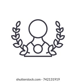 man with wreath and medal linear icon, sign, symbol, vector on isolated background