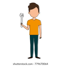 man with wrench tool isolated icon