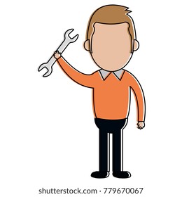 man with wrench tool isolated icon