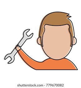 man with wrench tool isolated icon