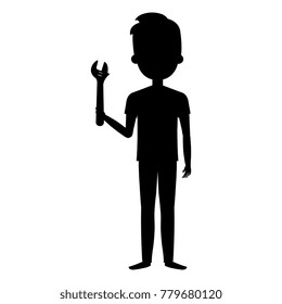 man with wrench tool isolated icon