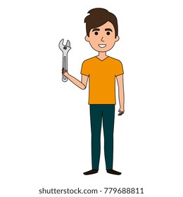 man with wrench tool isolated icon