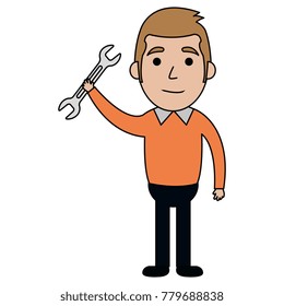 man with wrench tool isolated icon