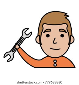 man with wrench tool isolated icon