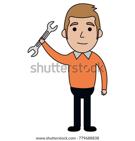 man with wrench tool isolated icon