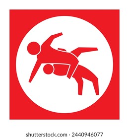 man wrestling athlete icon in red and circle shape