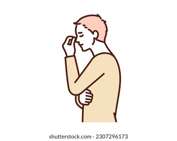 A man with a wrinkle between his eyebrows. Illustration of a distressed profile.