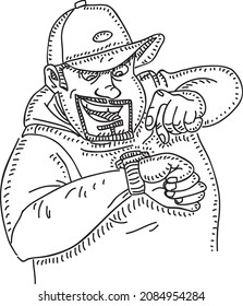 Man with wristwatch - sketchy hand-drawn vector illustration. 