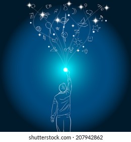 A man write imagination - Vector