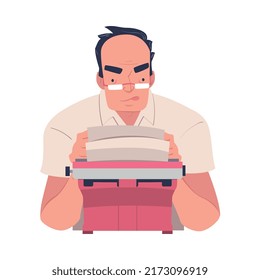 Menschenschriftscharakter in Brillen beim Schreiben eines Schreibbuches in kreativer Literatur, Vektorgrafik