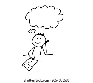 El hombre escribe una carta sobre antecedentes aislados. Esbozo. Ilustración vectorial.