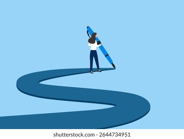 A man writes a path with a pencil idea. Illustration for making your own business path, career planning, skill development, professional way.