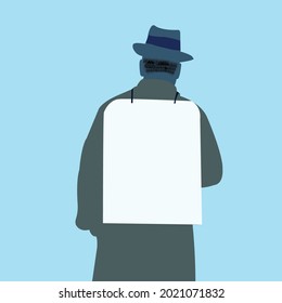 A man with a writin board on his back.Vector image.