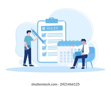  the man is writing about rules on the clipboard trending concept flat illustration