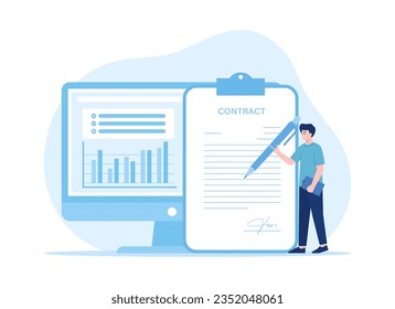 man is writing contract trending concept flat illustration