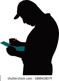 a man writing , head silhouette vector