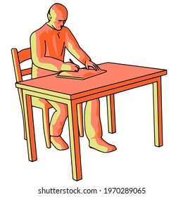 man writing in his notebook