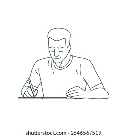Hombre escribiendo Icono, Hombre trabajando silueta Escribir, Hombre dibujando Icono Vector, imagen de línea de hombre