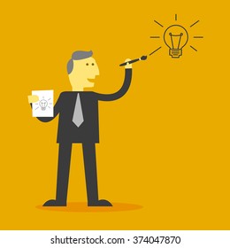 man writing lightbulb