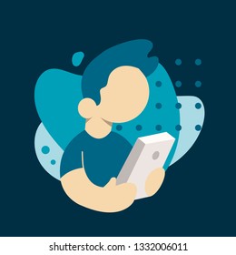 Man Writing Message on Smartphone. Flat Vector Illustration. Dark Background 