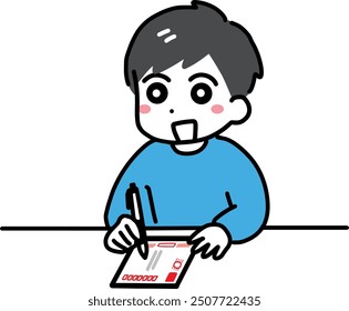 A man writing a New Year's card with a smile