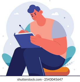 A man writing a notebook vector illustration
