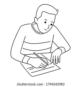 Man writing notes on a piece of paper with a pen