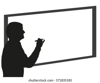 Man is writing on the board 